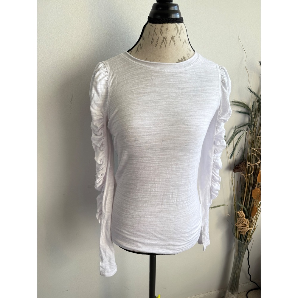We The Free Free People White Ruched Puff Sleeve Slub Knit Tee Top Small